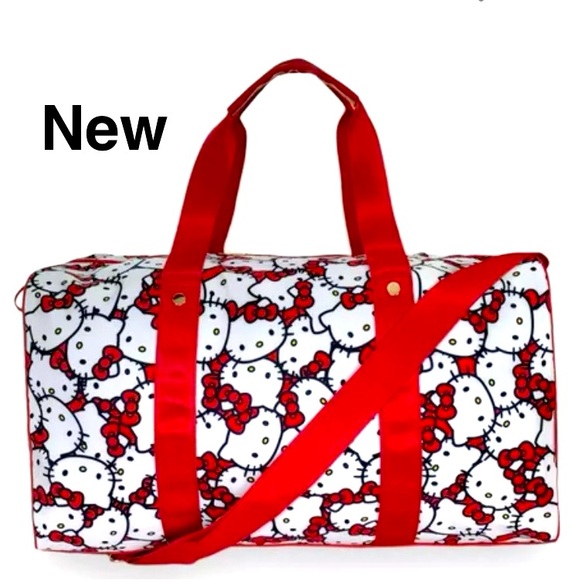 New Sanrio Hello Kitty Face AOP Duffle Bag Red Bioworld Weekender Carry-On⭐️⭐️⭐️ - Picture 1 of 17